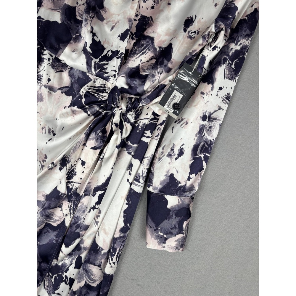Worthington Shirt Dress Womens XS Multicolor Floral Satin Wrap Midi Tie Waist - Picture 5 of 16